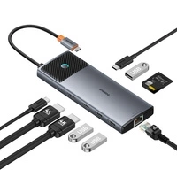 HUB 10in1 Baseus Metal Gleam Series II USB-C zu HDMI 4K 120Hz / HDMI 4K 60Hz / USB-A 10Gb/s / 2xUSB-A 480Mb/s / USB-C 10Gb/s / RJ45 / SD / TF / USB-C PD - grau