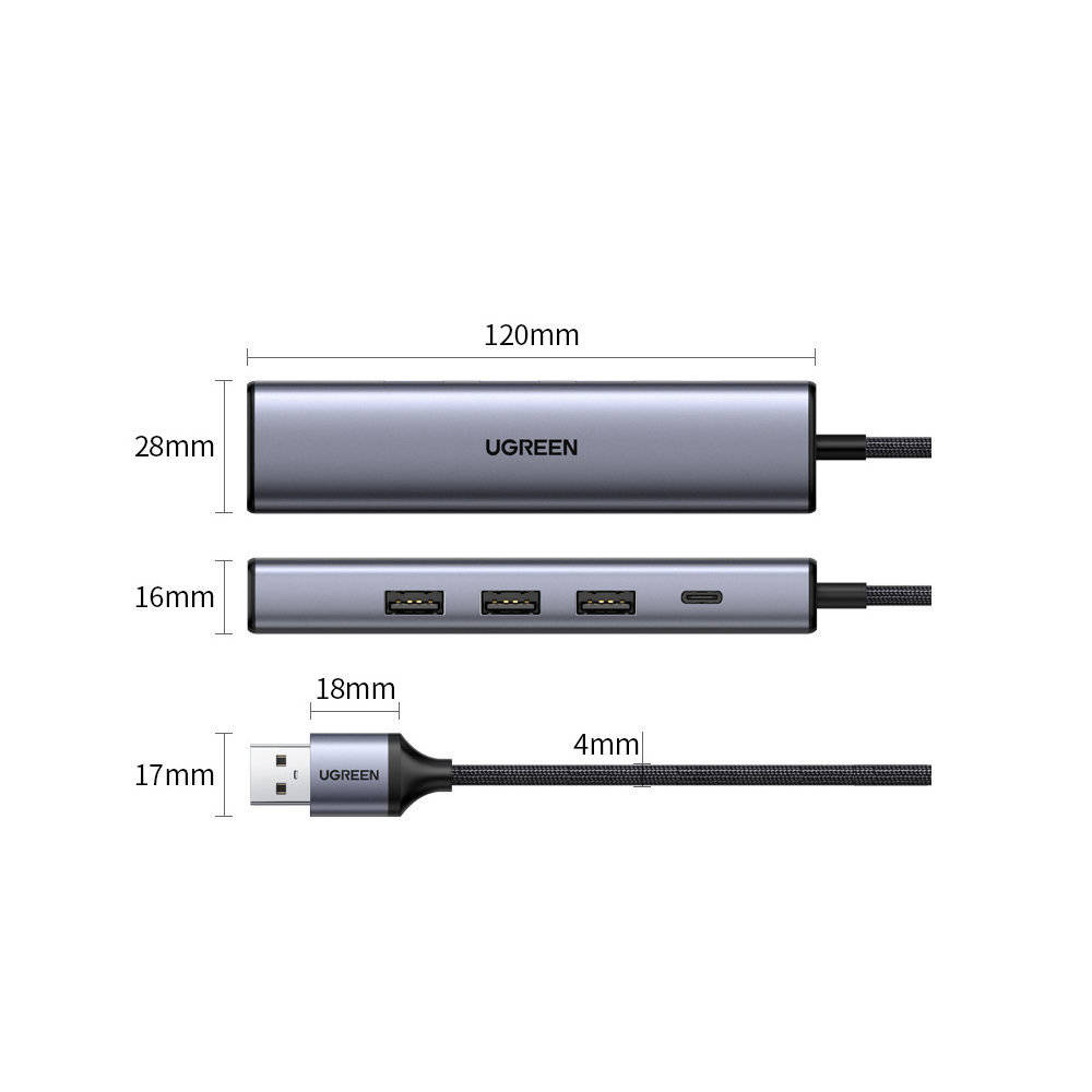 ADAPTADOR UGREEN ( 60554 ) 5 EN 1 USB 3.0 A RJ-45 USB-C