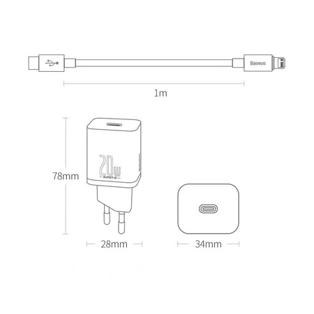 Baseus Super Si 1C szybka ładowarka USB Typ C 20W Power Delivery + kabel USB Typ C - Lightning 1m biały (TZCCSUP-B02)