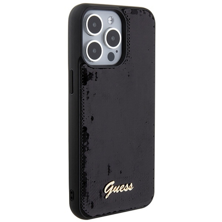 Guess Pailletten Script Metallhülle für iPhone 15 Pro – Schwarz