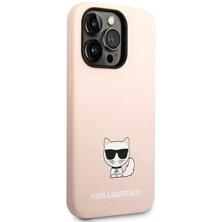 Original Handyhülle IPHONE 14 PRO Karl Lagerfeld Hardcase Silicone Choupette Body hell-pink