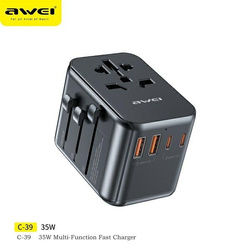 Awei Ład. siec. 2xUSB+3xUSB-C C-39 35W adapter 4w1 US/AU/EU/UK czarny/black Univesal Travel GaN Charger