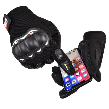 Motorcycle phone gloves with knuckle protector – black