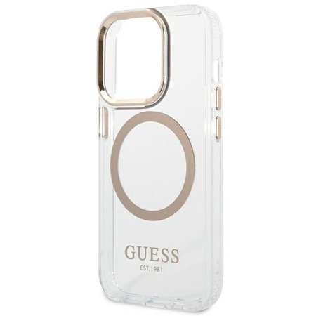 Guess GUHMP14LHTRMD iPhone 14 Pro 6,1" złoty/gold hard case Metal Outline Magsafe