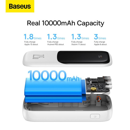 Baseus Qpow power bank 10000mAh built-in USB Type-C cable 22.5W Quick Charge SCP AFC FCP white (PPQD020102)