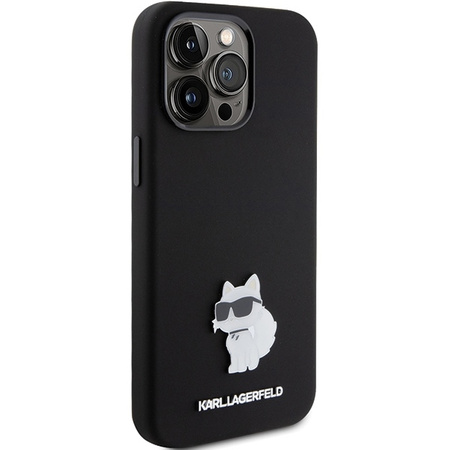 Karl Lagerfeld Silicone Choupette Metal Pin case for iPhone 15 Pro - black