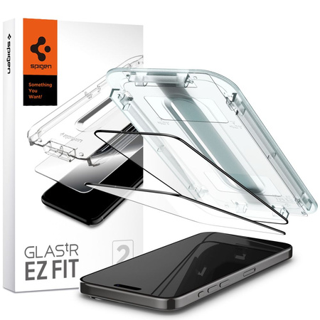 GEHÄRTETES GLAS Spigen GLAS.TR „EZ FIT“ FC 2ER-PACK IPHONE 15 PRO MAX SCHWARZ