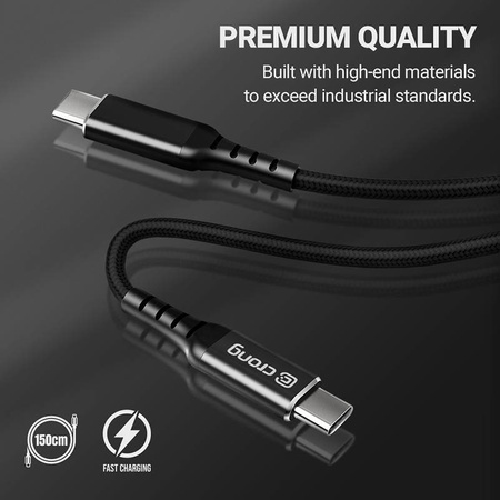 Crong Armor Link – Kabel 60W z USB-C na USB-C w oplocie 150cm (czarny)