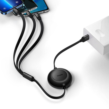 Baseus Bright Mirror 2 kabel przewód 3w1 USB Typ A - micro USB + Lightning + USB Typ C 3.5A 1.1m czarny (CAMJ010001)