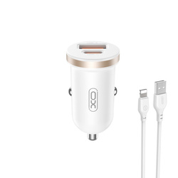 XO ładowarka samochodowa CC56 PD 30W QC 1x USB 1x USB-C biała + kabel USB - Lightning