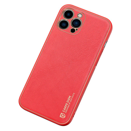 Dux Ducis Yolo elegant case made of soft TPU and PU leather for iPhone 13 Pro red