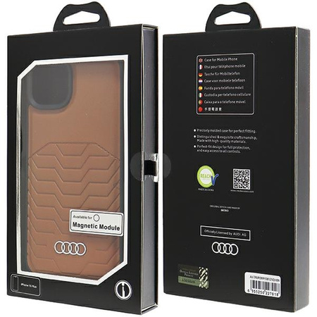 Audi Synthetic Leather MagSafe iPhone 15 Plus / 14 Plus 6.7" brązowy/brown hardcase AU-TPUPCMIP15M-GT/D3-BN