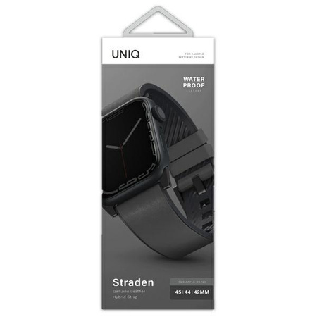 UNIQ pasek Straden Apple Watch Series 4/5/6/7/SE 42/44/45mm. Leather Hybrid Strap grey/szary