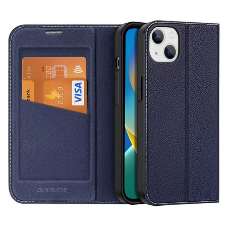 Dux Ducis Skin X2 case for iPhone 14 Plus case with magnetic flap blue