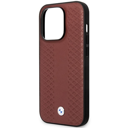 Original Handyhülle IPHONE 14 PRO BMW Leather Diamond Pattern MagSafe (BMHMP14L22RFGR) burgund