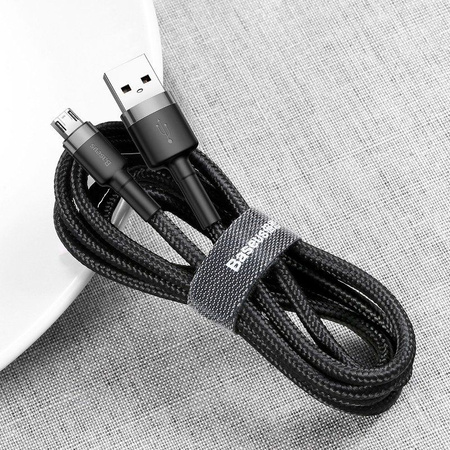 Baseus Cafule Cable wytrzymały nylonowy kabel przewód USB / micro USB 2A 3M czarno-szary (CAMKLF-HG1)