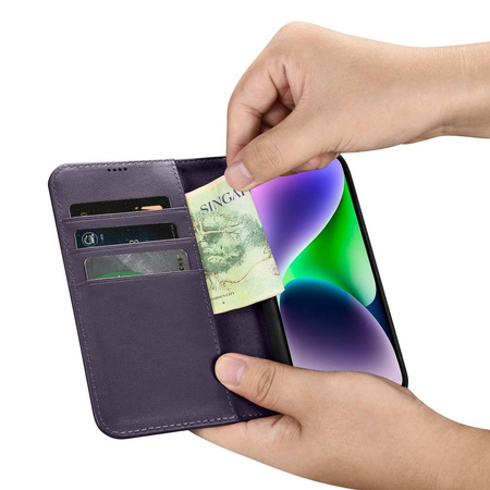 iCarer Wallet Case 2in1 case iPhone 14 Plus Leather Flip Cover Anti-RFID dark purple (WMI14220727-DP)