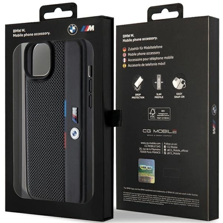 BMW Perforierte Tricolor Line Hülle für iPhone 15 / 14 / 13 – Schwarz