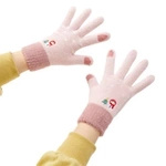 Women's winter telephone gloves with a snowman and a Christmas tree - pink