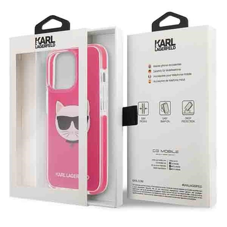 Oryginalne Etui IPHONE 13 PRO Karl Lagerfeld Hardcase Choupette Head (KLHCP13LTPECPI) różowe