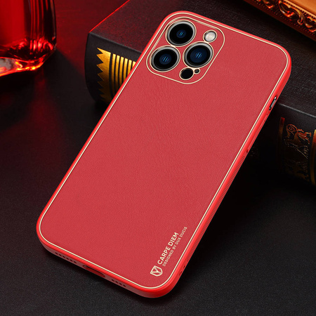 Dux Ducis Yolo elegant case made of soft TPU and PU leather for iPhone 13 Pro Max red