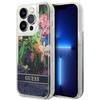 Schutzhülle IPHONE 14 PRO Guess Hardcase Flower Liquid Glitter blau