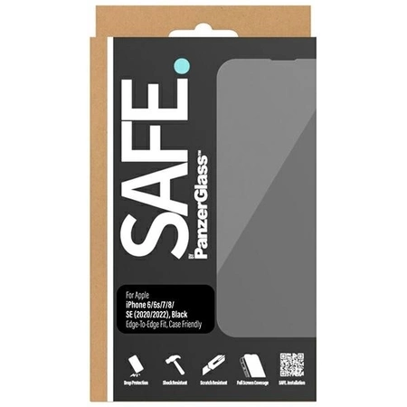 Szkło hartowane SAFE by PanzerGlass Edge-to-Edge na iPhone SE 2020 / SE 2022 / 8 / 7 / 6 / 6s - z czarną ramką