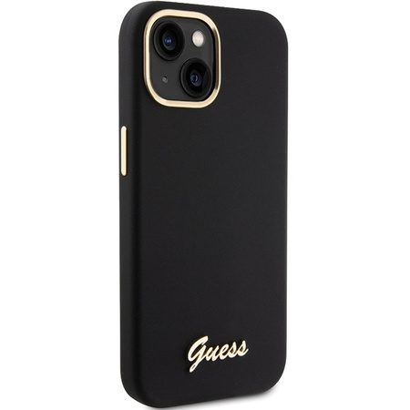 Guess Silicone Script Metal Logo &amp; Frame case for iPhone 15 - black