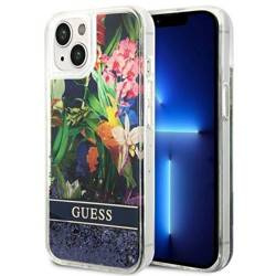 Schutzhülle IPHONE 14 Guess Hardcase Flower Liquid Glitter blau