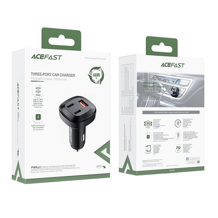 Acefast Autoladegerät 66W 2x USB Typ C / USB, PPS, Power Delivery, Quick Charge 4.0, AFC, FCP, SCP schwarz (B3 schwarz)