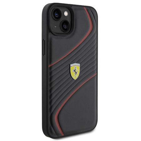 Ferrari Twist Metal Logo-Hülle für iPhone 15 Plus – Schwarz