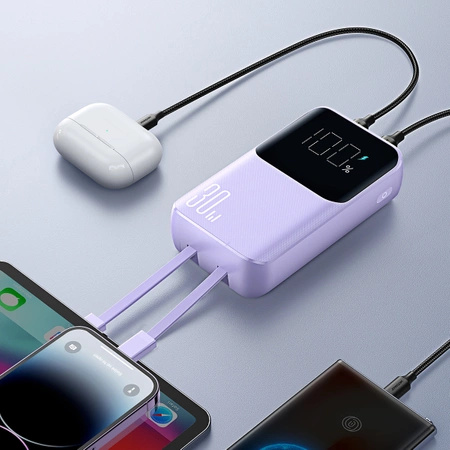 Joyroom powerbank 30W 10000mAh with built-in Lightning and USB-C cables purple (JR-PBC06)