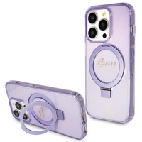 Guess Ring Stand Script Glitter MagSafe case for iPhone 15 Pro Max - purple