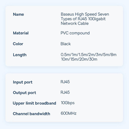 Baseus Speed Seven Fast RJ45 10Gbps Network Cable 2m Black (WKJS010301)