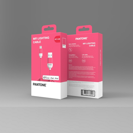 PANTONE MFi kabel USB - Lightning 1,5m 2,4A PT-LCS001-5 Pink 184C