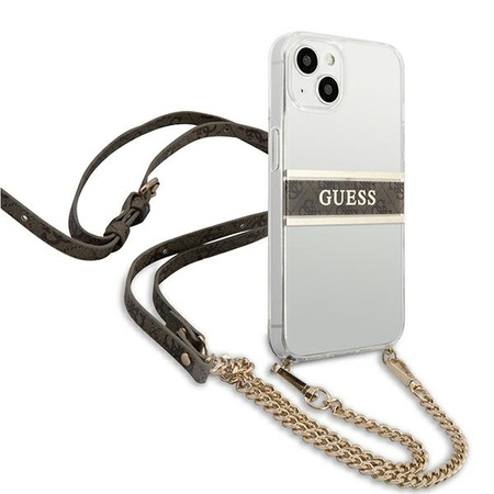 Guess GUHCP13SKC4GBGO iPhone 13 mini 5,4" Transparent hardcase 4G Brown Strap Gold Chain