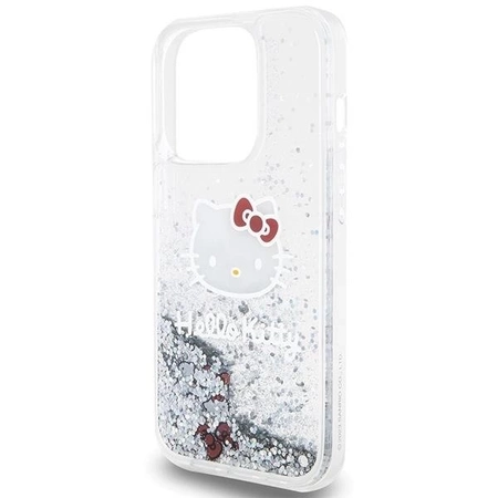 Etui Hello Kitty Liquid Glitter Charms Kitty Head na iPhone 15 Pro - srebrne