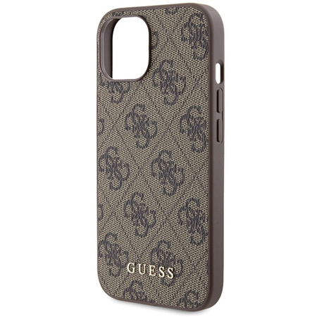 Etui Guess 4G Metal Gold Logo na iPhone 15 - brązowe