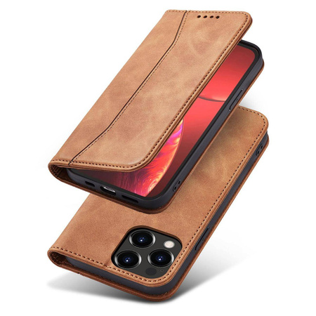 Magnet Fancy Case etui do iPhone 13 Pro pokrowiec portfel na karty kartę podstawka brązowy