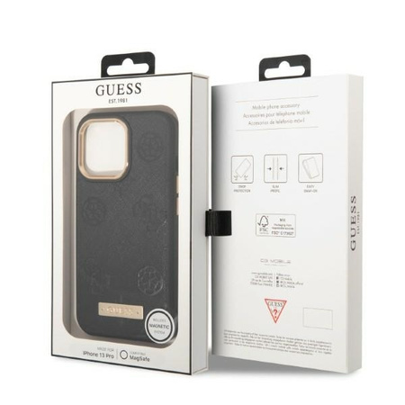 Guess Peony Logo Plate MagSafe - Etui iPhone 13 Pro (czarny)