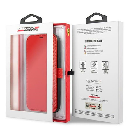 Ferrari FESAXFLBKP13SRE iPhone 13 mini 5,4" czerwony/red book On Track Carbon Stripe