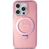 Guess Ring Stand Script Glitter MagSafe case for iPhone 15 Pro - pink