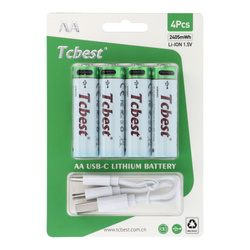 TCBEST bateria akumulatorowa R6 (AA) 650 mAh z gniazdem Typ C + kabel USB A do 4 x Typ C 4 szt