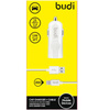 Budi - Ładowarka samochodowa USB + kabel Lightning (Biały)