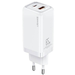 USAMS Ład. siec. 1xUSB-C+1xUSB T47 65W PD Fast Charging Super Si biały/white CC153TC02 (US-CC153)