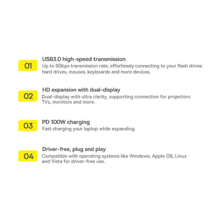 Baseus Metal Gleam Series 6 in 1 HUB Docking Station USB Type C - 3 x USB 3.2 Gen.1 / 1 x Power Delivery / 1 x SD Card Reader / 1 x TF Card Reader Gray (WKWG030213)