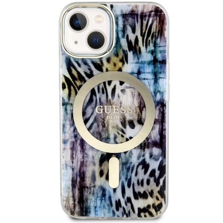 Guess GUHMP14SHLEOPWB iPhone 14 6.1&quot; Blau/Blau Hardcase Leopard MagSafe