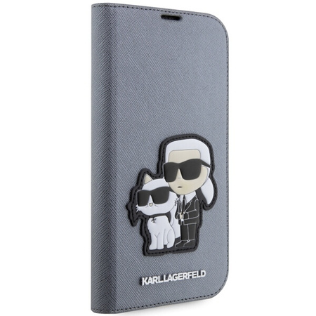 Karl Lagerfeld KLBKP14LSANKCPG iPhone 14 Pro 6,1" Bücherregal Silber/Silber Saffiano Karl & Choupette