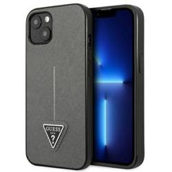 Original Handyhülle IPHONE 14 Guess Hardcase Saffianotriangle Logo (GUHCP14SPSATLG) silber