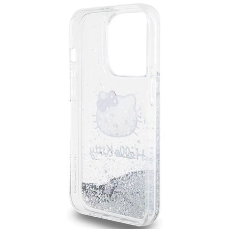 Hello Kitty Liquid Glitter Charms Kitty Head case for iPhone 15 Pro - silver